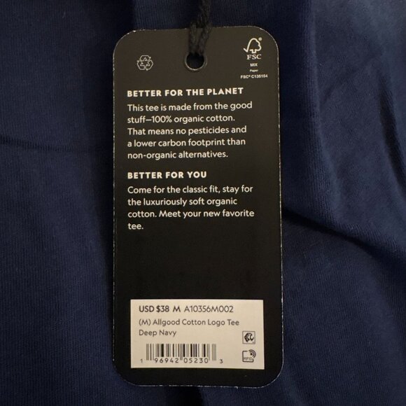 Allbirds Allgood Cotton Logo Tee Men's Size Medium in Deep Navy Blue NWT! - Picture 3 of 5